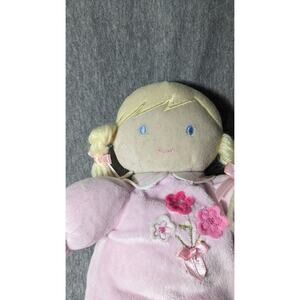 Just One Year Doll Baby Lovey Plush Pink Dress 3 Flowers Blond Yarn Hair Carters